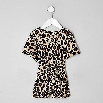 River Island Mini Girls Plisse Leopard Playsuit