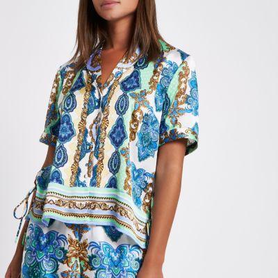 River Island Womens Mixed Print Lace Pyjama Shirt