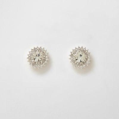 River Island Womens Silver Tone Rhinestone Starburst Stud Earrings
