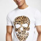 River Island Mens White Leopard Print Skull Slim Fit T-shirt