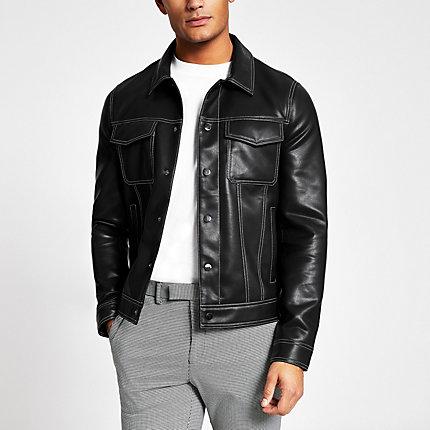 River Island Mens Pu Stitch Trucker