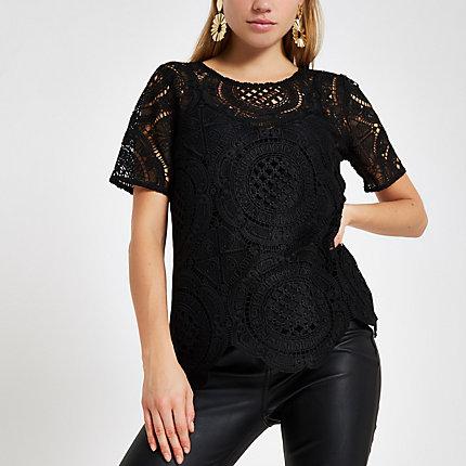 River Island Womens Loose Fit Lace T-shirt