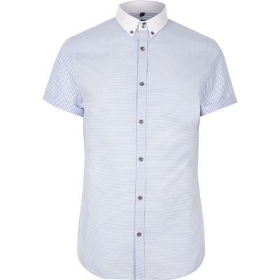 River Island Mens Stripe Print Short Sleeve Slim Fit Shirt
