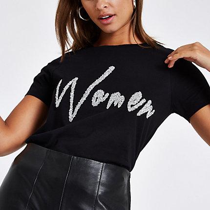 River Island Womens 'women' Diamante Embellished T-shirt