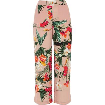 River Island Womens Petite Floral Print Wide Leg Trousers