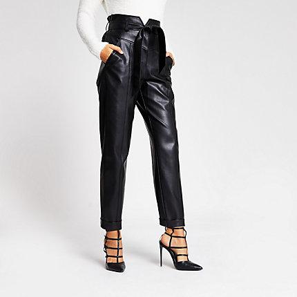 River Island Womens Faux Leather Corset Waist Peg Trousers