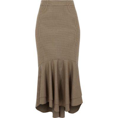 River Island Womens Check Tiered Fishtail Pencil Skirt