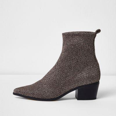 River Island Womens Gold Lurex Glitter Boots