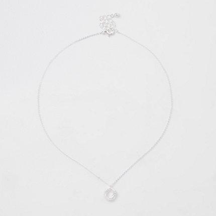 River Island Womens Silver Tone Rhinestone Circle Chain Necklace