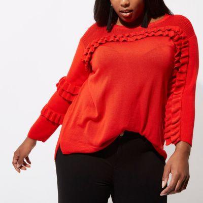 River Island Womens Plus Frill Front Knit Sweater