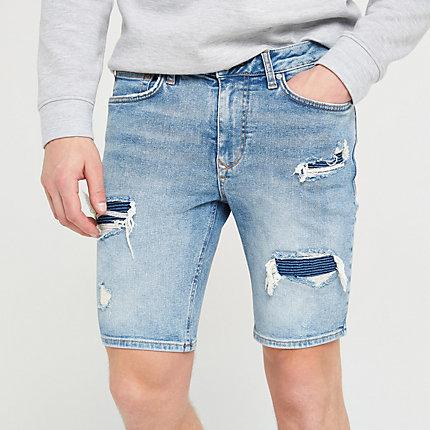River Island Mens Skinny Biker Bust Denim Shorts