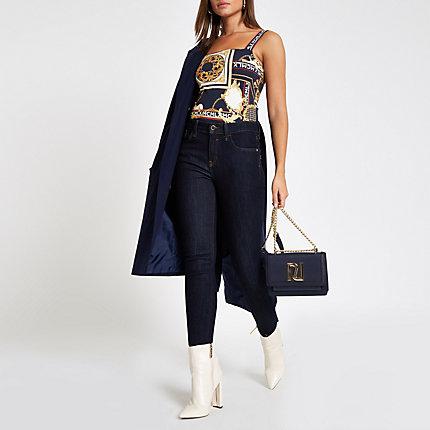 River Island Womens Scarf Print Square Neck Bodysuit