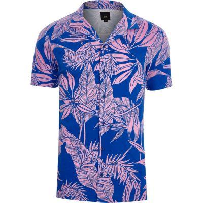 River Island Mens Muscle Fit Tropical Print Jersey Shirt