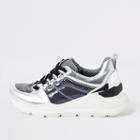 River Island Womens Silver Metallic Lace Up Runner Trainers
