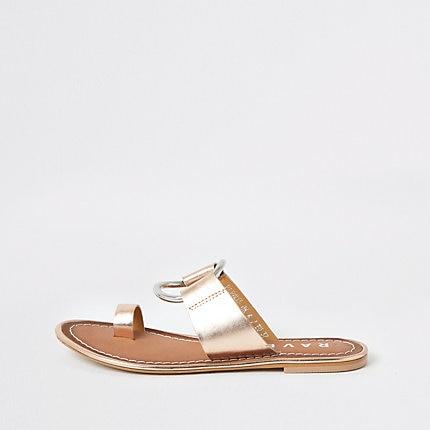 River Island Womens Ravel Gold Metallic Toe Ring Sandals