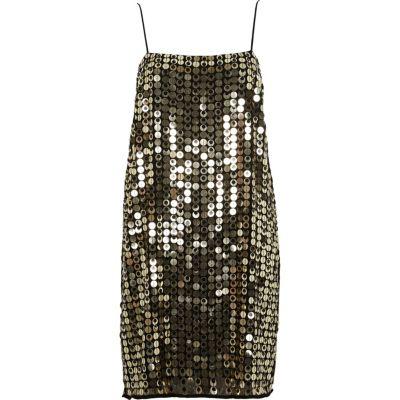 River Island Womens Gold Metallic Disk Sequin Slip Dress