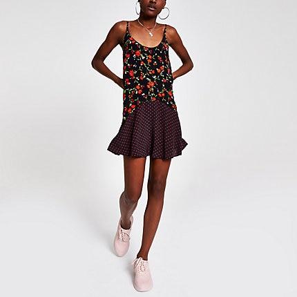 River Island Womens Floral Frill Slip Dress