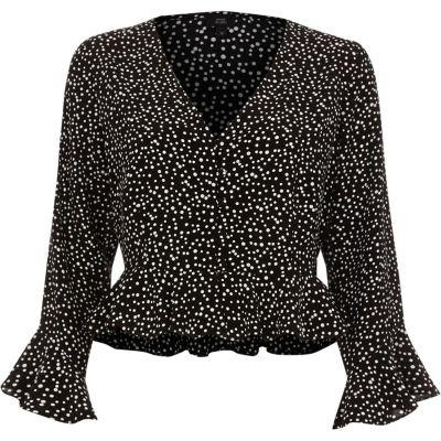 River Island Womens Polka Dot Frill Sleeve Crop Top