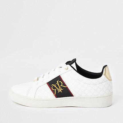 River Island Womens White Ri Monogram Stripe Trainer