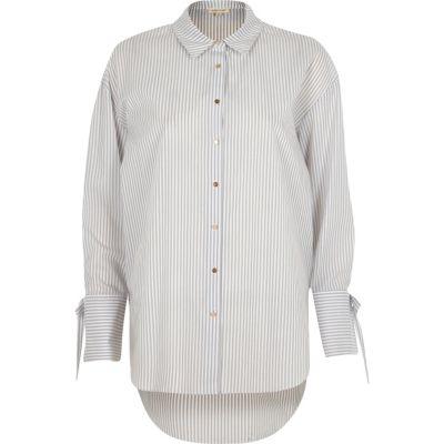 River Island Womens Stripe Oversized Tie Cuff Shirt