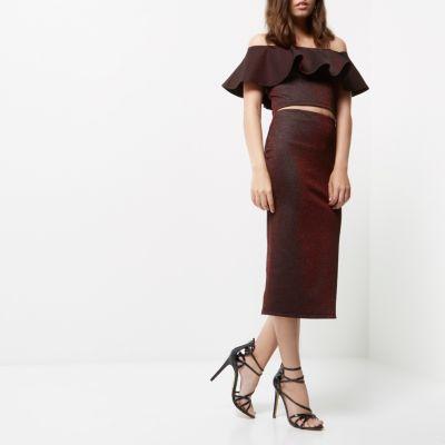 River Island Womens Petite Metallic Jersey Pencil Skirt