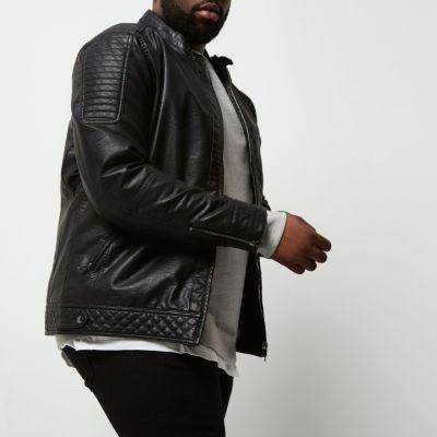 River Island Mens Big And Tall Faux Leather Racer Neck Jacket