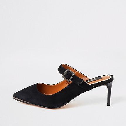 River Island Womens Suede Wide Fit Slim Heel Mules