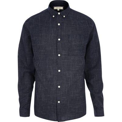 River Island Mensnavy Print Casual Textured Shirt