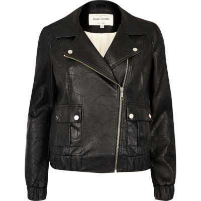 River Island Womens Textured Leather Look Biker Bomber