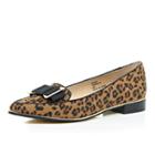 River Island Womens Leopard Print Bow Flats