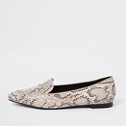 River Island Womens Snake Print Pointed Toe Wide Fit Loafer