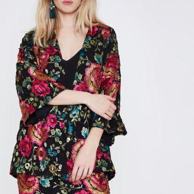 River Island Womens Floral Embroidered Jacquard Kimono