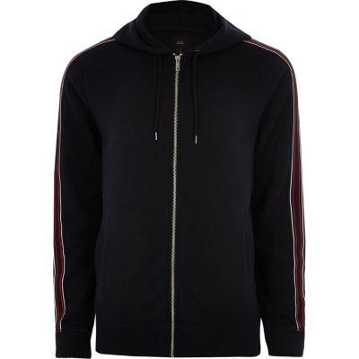 River Island Mens Slim Fit Tape Zip Front Hoodie
