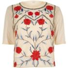 River Island Womens Dobby Mesh Floral Embroidered T-shirt
