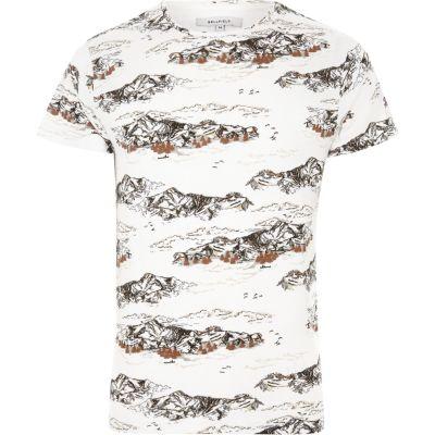 Mens White Bellfield Mountain Print T-shirt