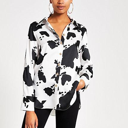 River Island Womens White Printed Long Sleeve Shirt
