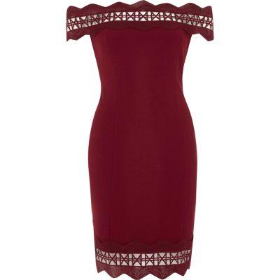 River Island Womens Geo Lazer Cut Bodycon Bardot Dress