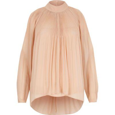 River Island Womens Nude Pleated Cold Shoulder Blouse