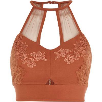 River Island Womens Rust Lace And Mesh Bralet