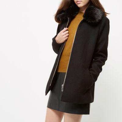 River Island Womens Petite Faux Fur Collar Swing Coat