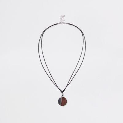 River Island Mens Wooden Circle Rope Necklace