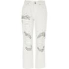 River Island Womens White Embellished Ripped Boyfriend Jeans