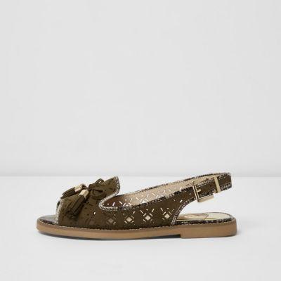 River Island Womens Wide Fit Laser Cut Slingback Loafers
