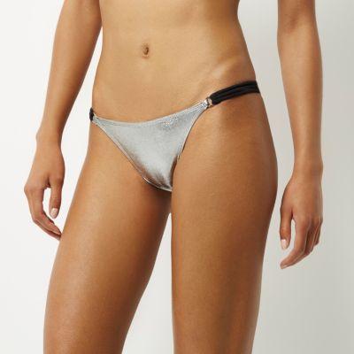 River Island Womens Silver Metallic Strappy Bikini Bottoms