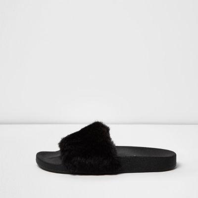 River Island Womens Faux Fur Sliders