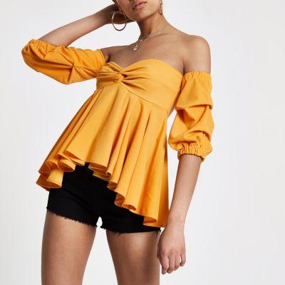 River Island Womens Puff Sleeve Peplum Bardot Top