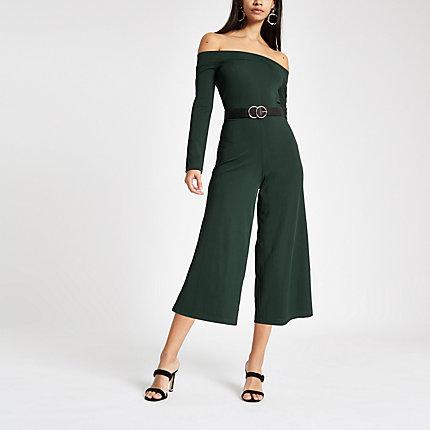 River Island Womens Bardot Neck Wide Leg Jumpsuit
