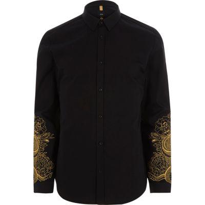 River Island Mens Snake Embroidered Sleeve Slim Fit Shirt