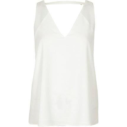 River Island Womens Petite White V Neck Sleeveless Bar Back Top