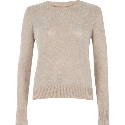 River Island Womens Nude Metallic Knit Split Back Jumper